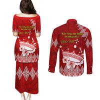 Personalised Tonga King Tupou I Day Couples Matching Puletasi Dress and Long Sleeve Button Shirt Tongan Ngatu Pattern With Crown LT14 - Polynesian Pride