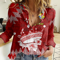 Personalised Tonga King Tupou I Day Women Casual Shirt Tongan Ngatu Pattern With Crown LT14 Female Red - Polynesian Pride