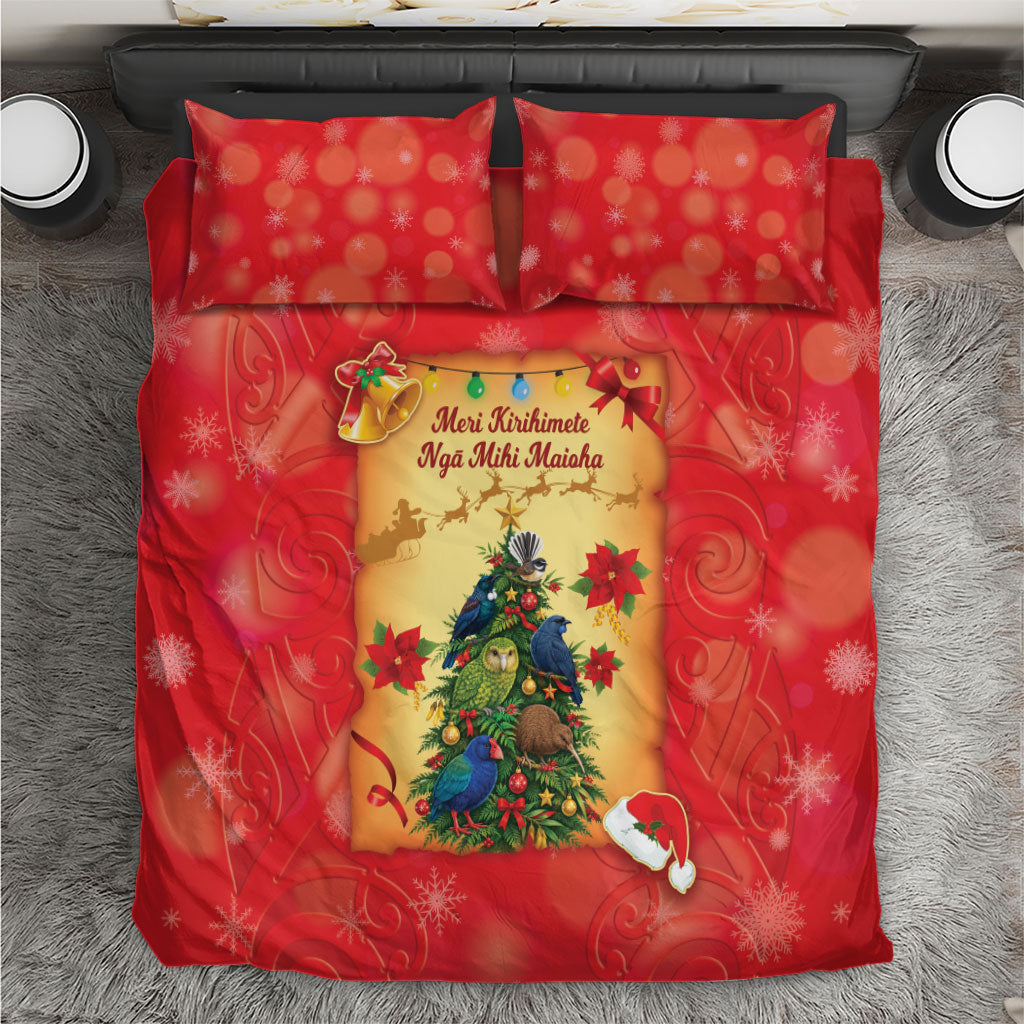 New Zealand Christmas Bedding Set Meri Kirihimete NZ Xmas Tree Animals LT14 Red - Polynesian Pride
