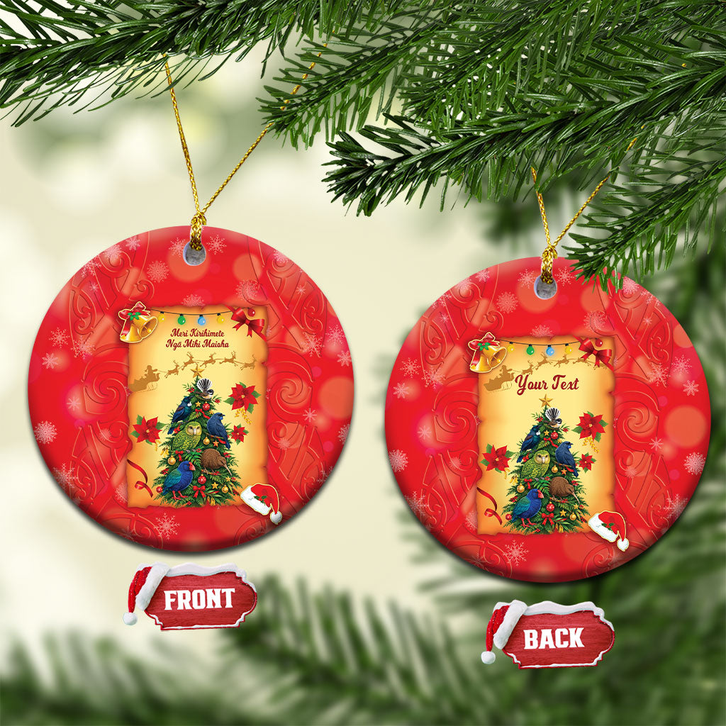 Personalised New Zealand Christmas Ceramic Ornament Meri Kirihimete NZ Xmas Tree Animals LT14 Circle Red - Polynesian Pride