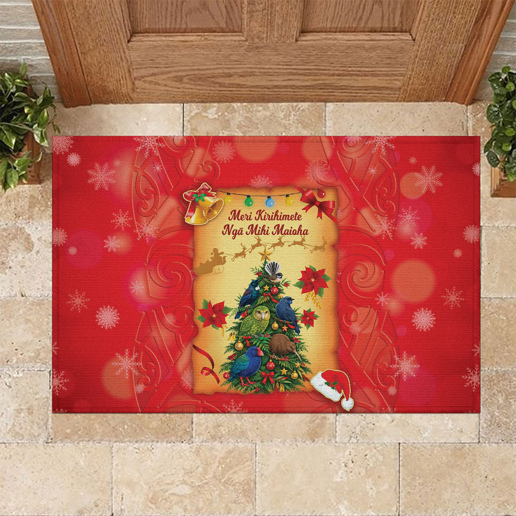 New Zealand Christmas Rubber Doormat Meri Kirihimete NZ Xmas Tree Animals LT14 Red - Polynesian Pride