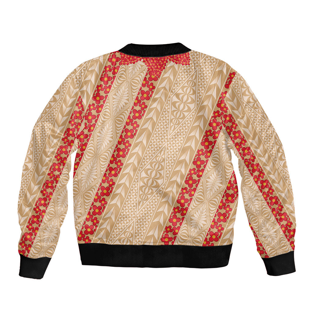 Malo e Lelei Tonga Bomber Jacket Heilala Lei Tongan Ngatu Pattern LT14 - Polynesian Pride