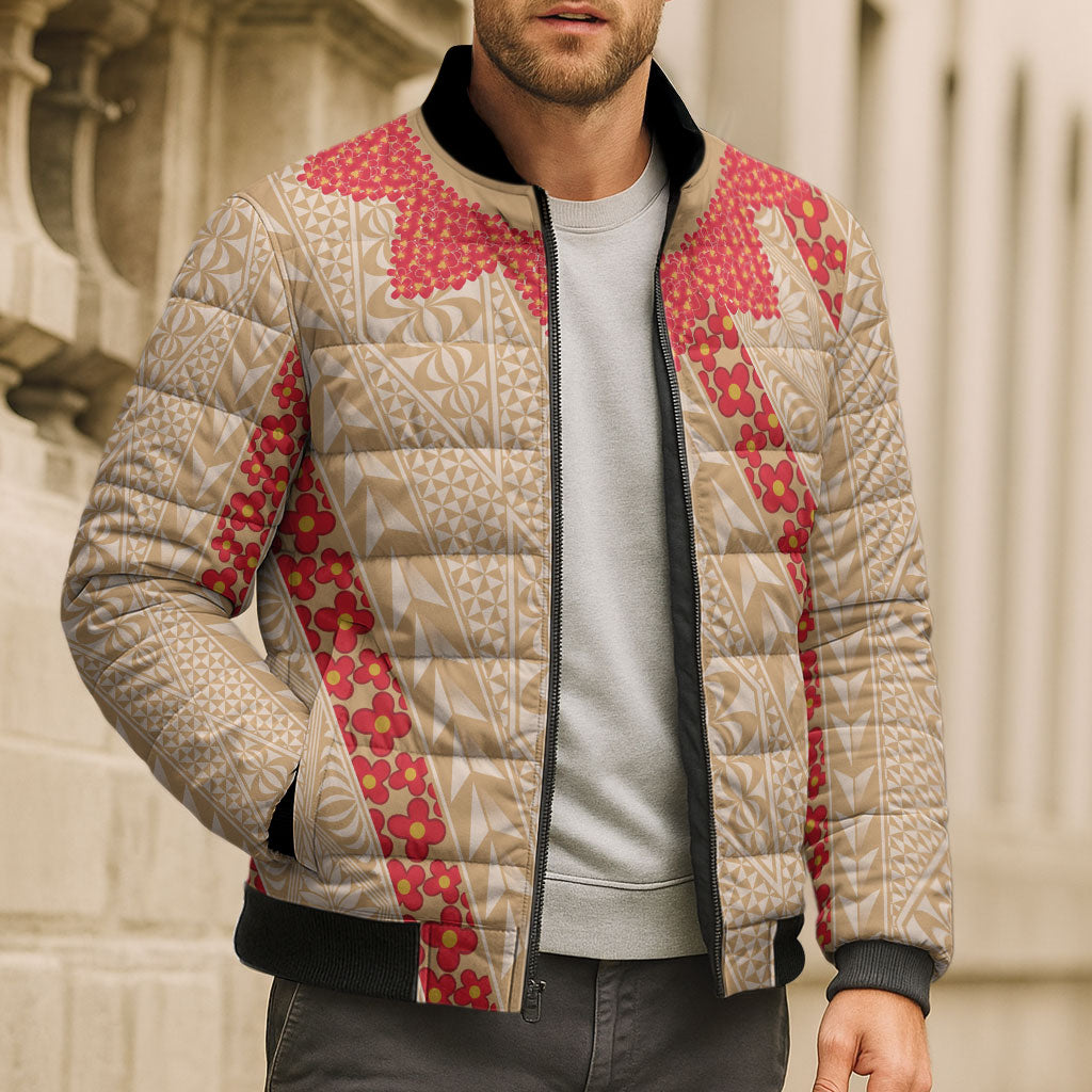 Malo e Lelei Tonga Bomber Puffer Jacket Heilala Lei Tongan Ngatu Pattern LT14 - Polynesian Pride