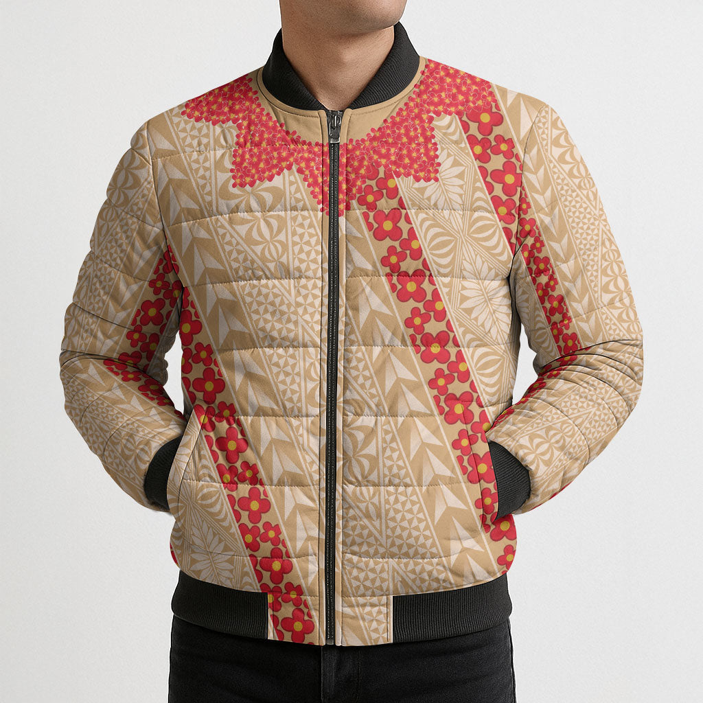 Malo e Lelei Tonga Bomber Puffer Jacket Heilala Lei Tongan Ngatu Pattern LT14 - Polynesian Pride
