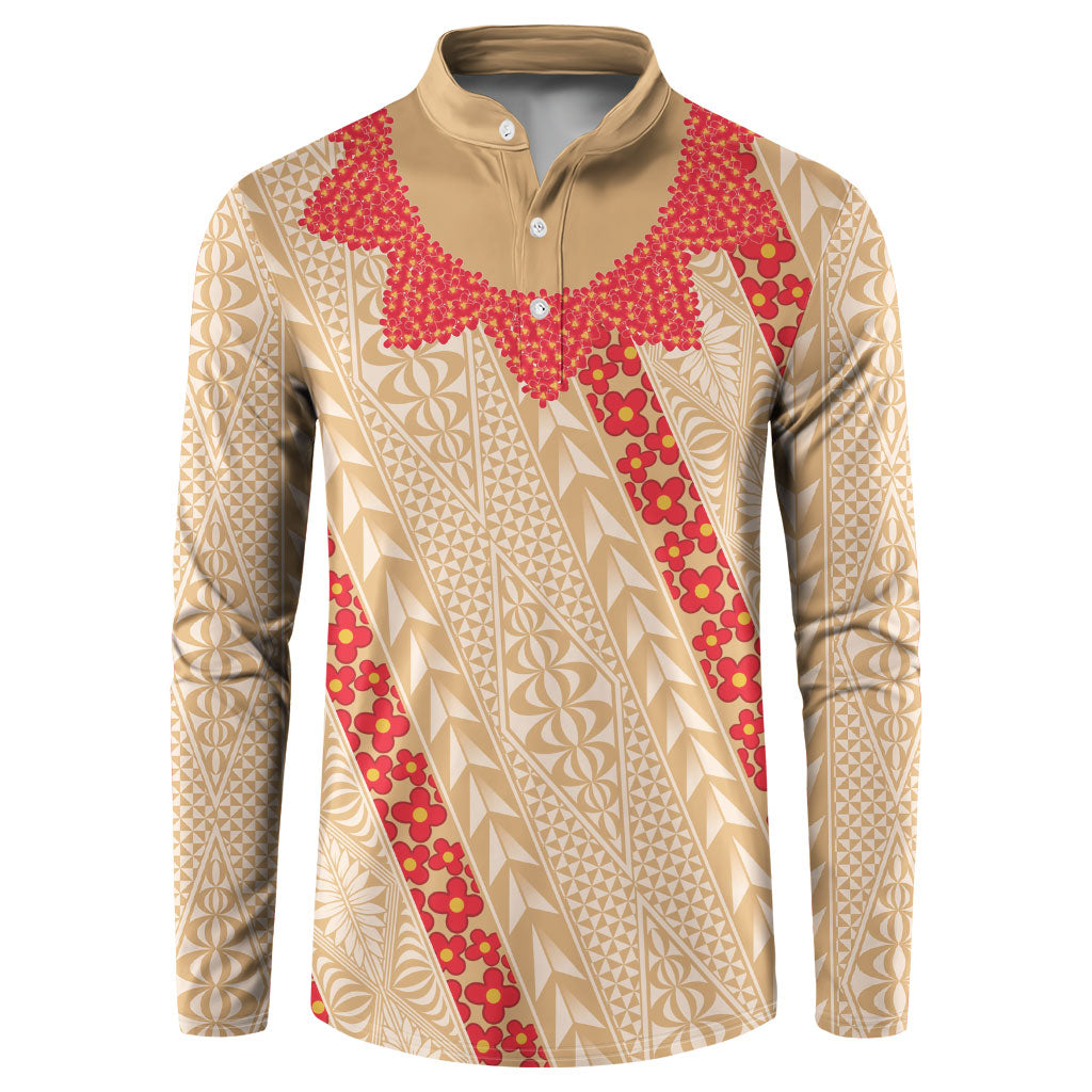 Malo e Lelei Tonga Button Sweatshirt Heilala Lei Tongan Ngatu Pattern LT14 Beige - Polynesian Pride