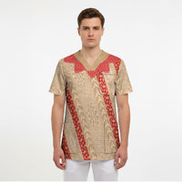 Malo e Lelei Tonga Scrub Top Heilala Lei Tongan Ngatu Pattern LT14 - Polynesian Pride