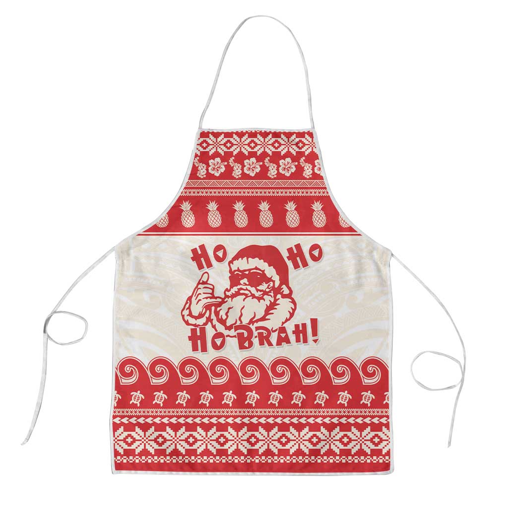 Red Mele Kalikimaka Hawaii Apron Funny Ho Ho Ho Santa Shaka LT14 Red - Polynesian Pride