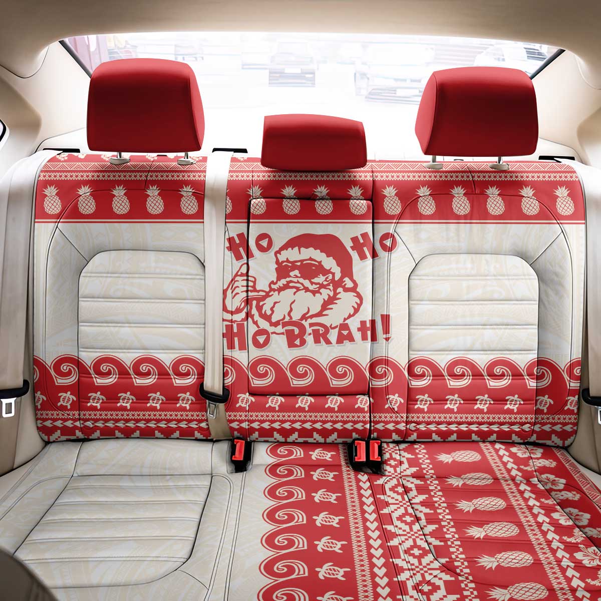 Red Mele Kalikimaka Hawaii Back Car Seat Cover Funny Ho Ho Ho Santa Shaka - Polynesian Pride