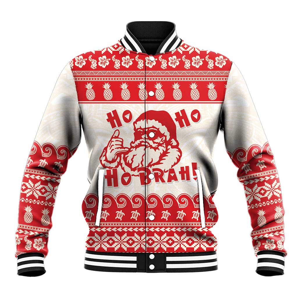 Red Mele Kalikimaka Hawaii Baseball Jacket Funny Ho Ho Ho Santa Shaka - Polynesian Pride