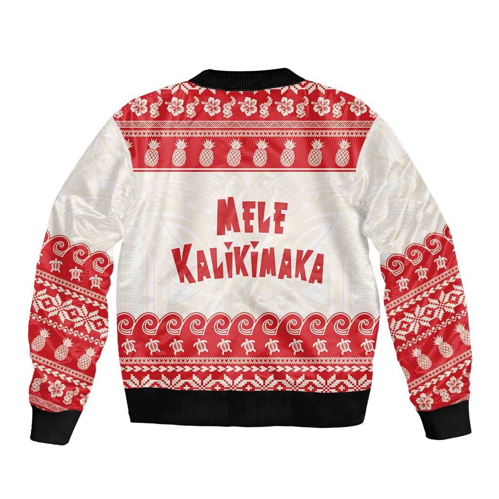 Red Mele Kalikimaka Hawaii Bomber Jacket Funny Ho Ho Ho Santa Shaka - Polynesian Pride