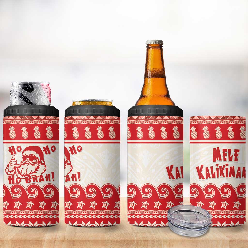 Red Mele Kalikimaka Hawaii 4 in 1 Can Cooler Tumbler Funny Ho Ho Ho Santa Shaka LT14 - Polynesian Pride