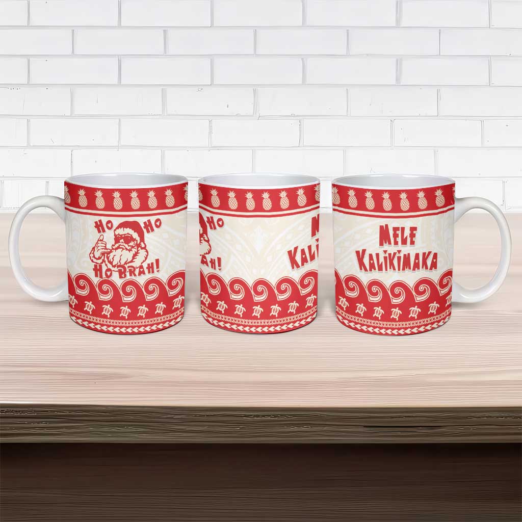 Red Mele Kalikimaka Hawaii Ceramic Mug Funny Ho Ho Ho Santa Shaka LT14 - Polynesian Pride