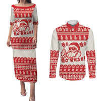 Red Mele Kalikimaka Hawaii Couples Matching Puletasi and Long Sleeve Button Shirt Funny Ho Ho Ho Santa Shaka LT14 Red - Polynesian Pride