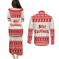 Red Mele Kalikimaka Hawaii Couples Matching Puletasi and Long Sleeve Button Shirt Funny Ho Ho Ho Santa Shaka LT14 - Polynesian Pride