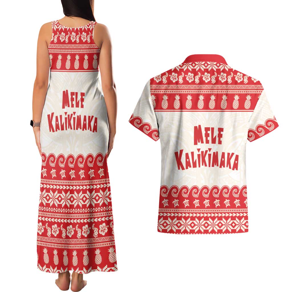 Red Mele Kalikimaka Hawaii Couples Matching Tank Maxi Dress and Hawaiian Shirt Funny Ho Ho Ho Santa Shaka - Polynesian Pride