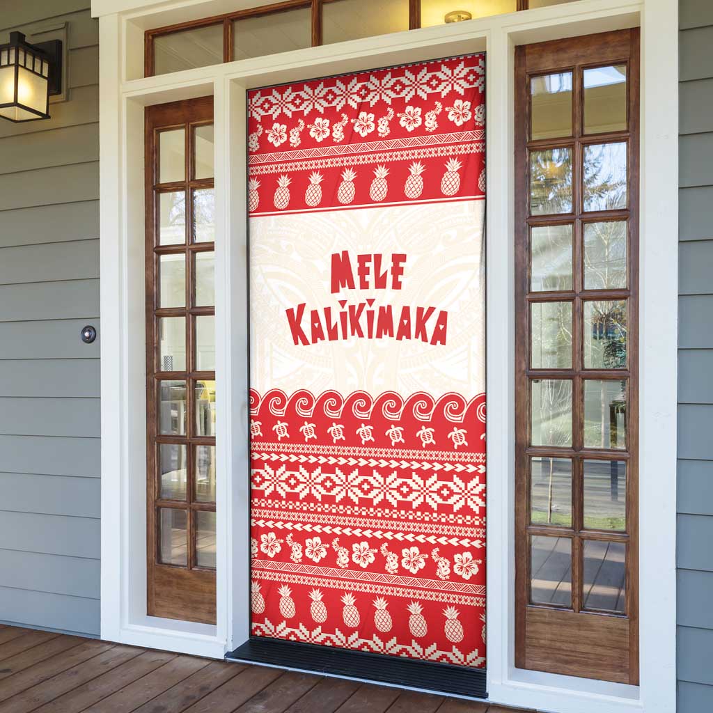 Red Mele Kalikimaka Hawaii Door Cover Funny Ho Ho Ho Santa Shaka LT14 - Polynesian Pride