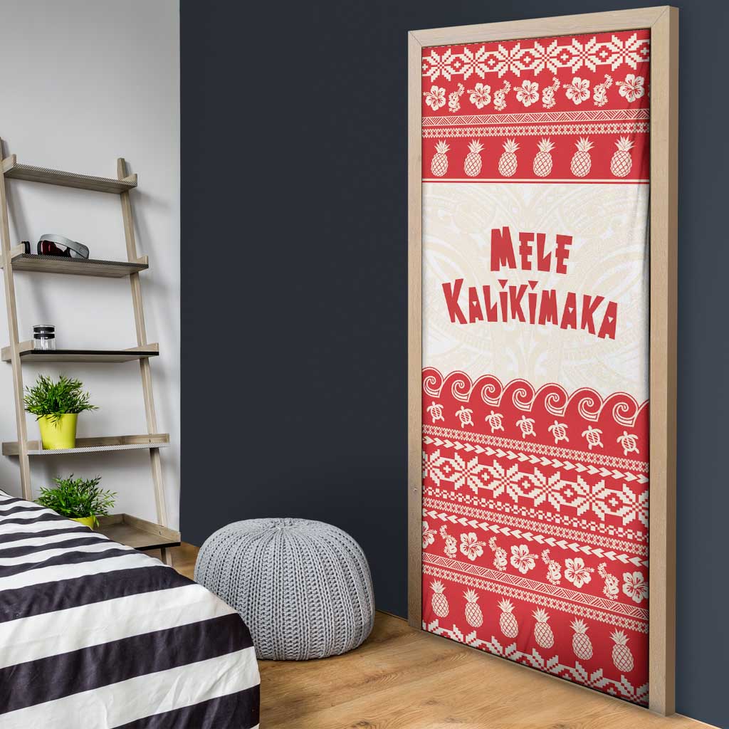 Red Mele Kalikimaka Hawaii Door Cover Funny Ho Ho Ho Santa Shaka LT14 - Polynesian Pride