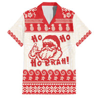 Red Mele Kalikimaka Hawaii Family Matching Off Shoulder Short Dress and Hawaiian Shirt Funny Ho Ho Ho Santa Shaka - Polynesian Pride