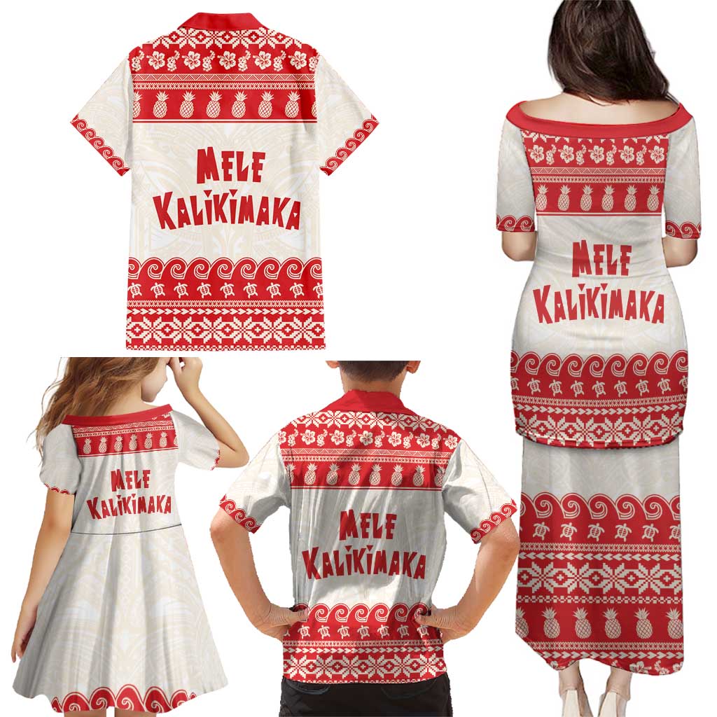 Red Mele Kalikimaka Hawaii Family Matching Puletasi and Hawaiian Shirt Funny Ho Ho Ho Santa Shaka - Polynesian Pride