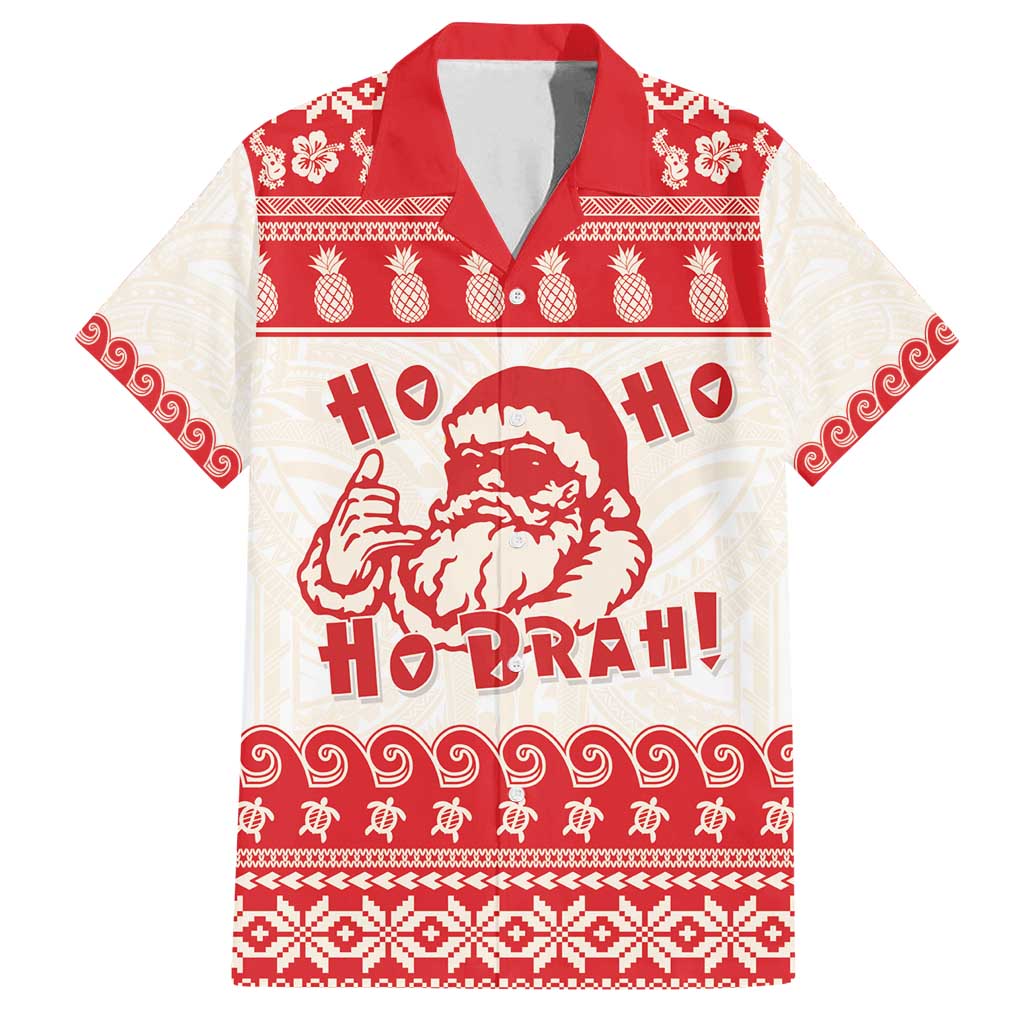 Red Mele Kalikimaka Hawaii Family Matching Puletasi and Hawaiian Shirt Funny Ho Ho Ho Santa Shaka - Polynesian Pride