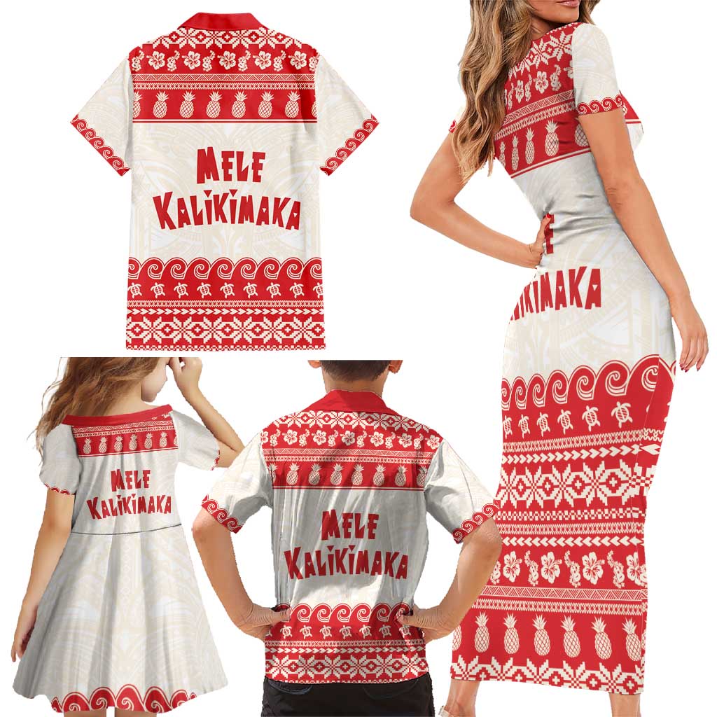 Red Mele Kalikimaka Hawaii Family Matching Short Sleeve Bodycon Dress and Hawaiian Shirt Funny Ho Ho Ho Santa Shaka - Polynesian Pride