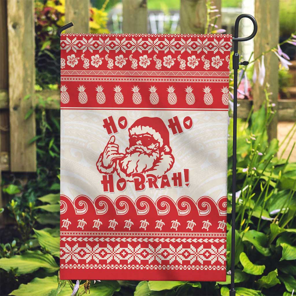 Red Mele Kalikimaka Hawaii Garden Flag Funny Ho Ho Ho Santa Shaka - Polynesian Pride