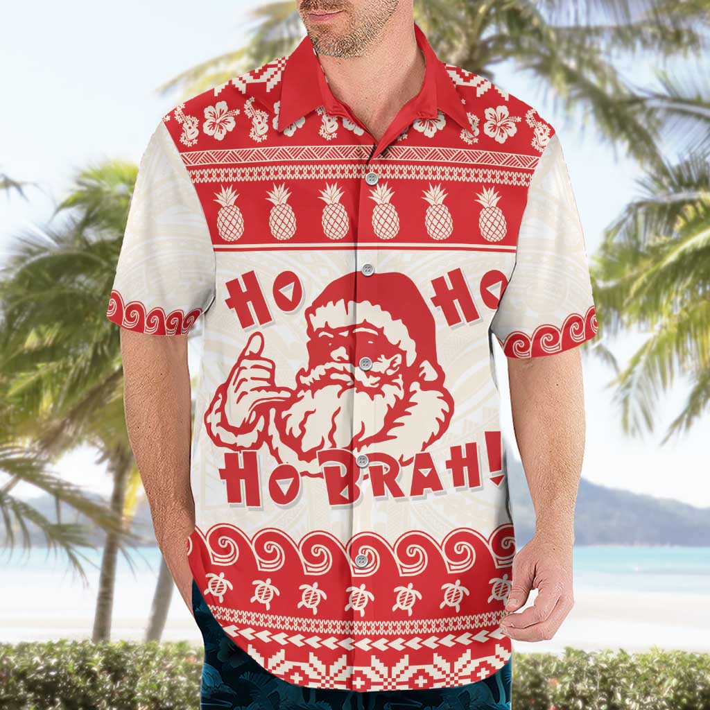 Red Mele Kalikimaka Hawaii Hawaiian Shirt Funny Ho Ho Ho Santa Shaka - Polynesian Pride