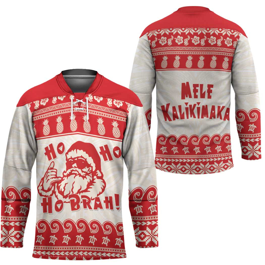 Red Mele Kalikimaka Hawaii Hockey Jersey Funny Ho Ho Ho Santa Shaka - Polynesian Pride