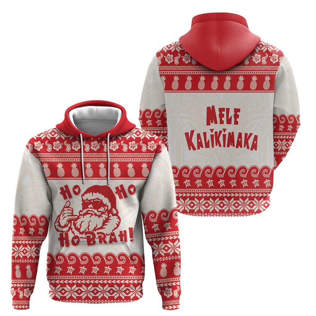 Red Mele Kalikimaka Hawaii Hoodie Funny Ho Ho Ho Santa Shaka - Polynesian Pride