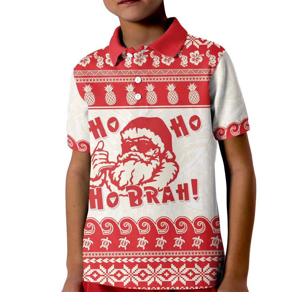 Red Mele Kalikimaka Hawaii Kid Polo Shirt Funny Ho Ho Ho Santa Shaka - Polynesian Pride