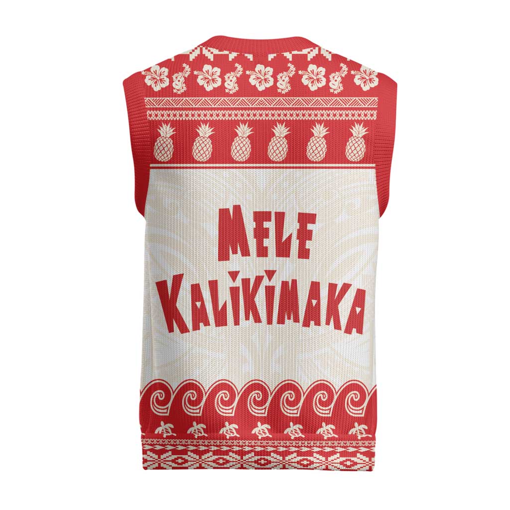 Red Mele Kalikimaka Hawaii Christmas Knitted V-Neck Vest Funny Ho Ho Ho Santa Shaka - Polynesian Pride