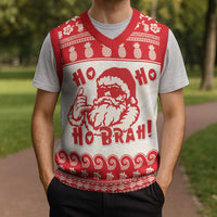 Red Mele Kalikimaka Hawaii Christmas Knitted V-Neck Vest Funny Ho Ho Ho Santa Shaka - Polynesian Pride