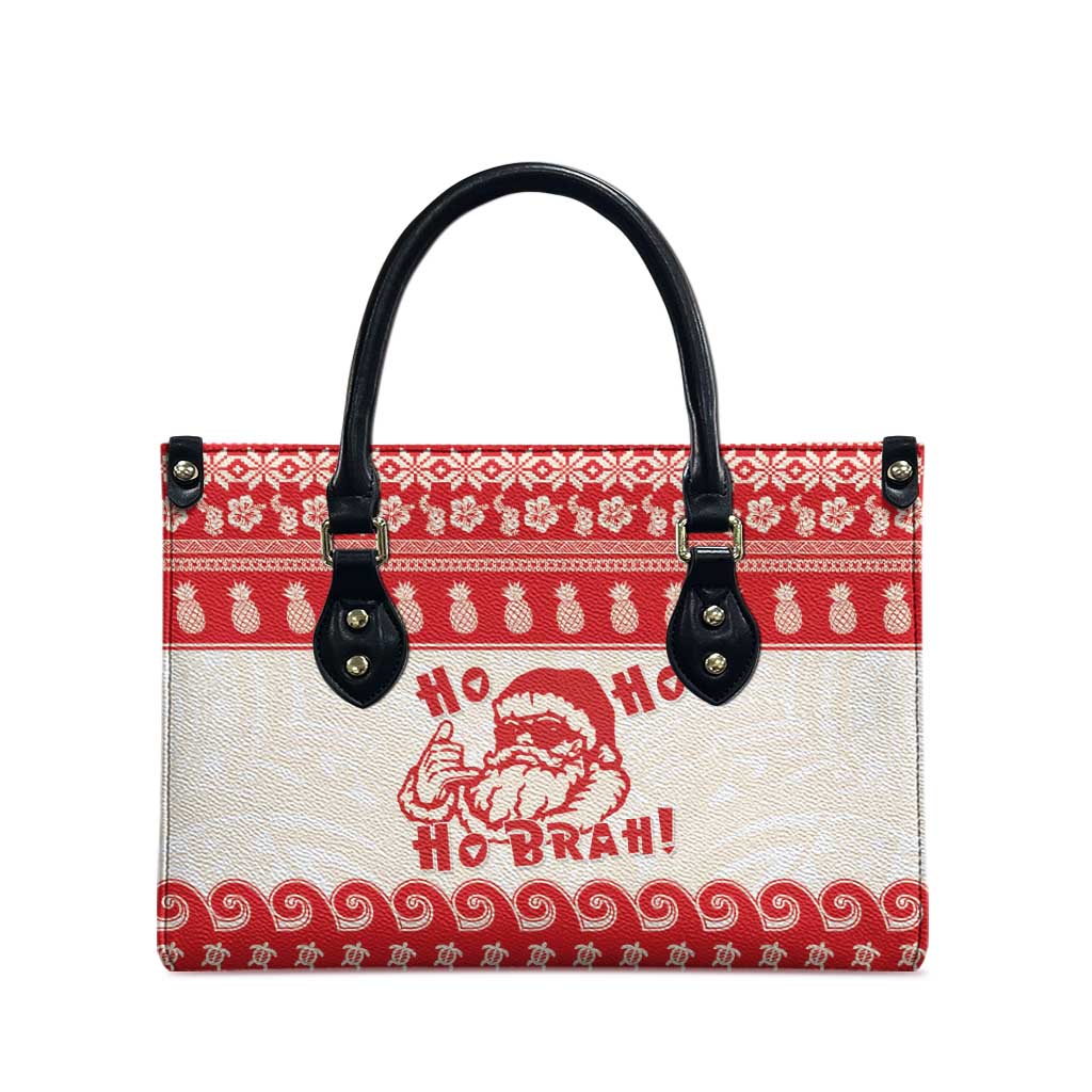 Red Mele Kalikimaka Hawaii Leather Bag Funny Ho Ho Ho Santa Shaka LT14 - Polynesian Pride