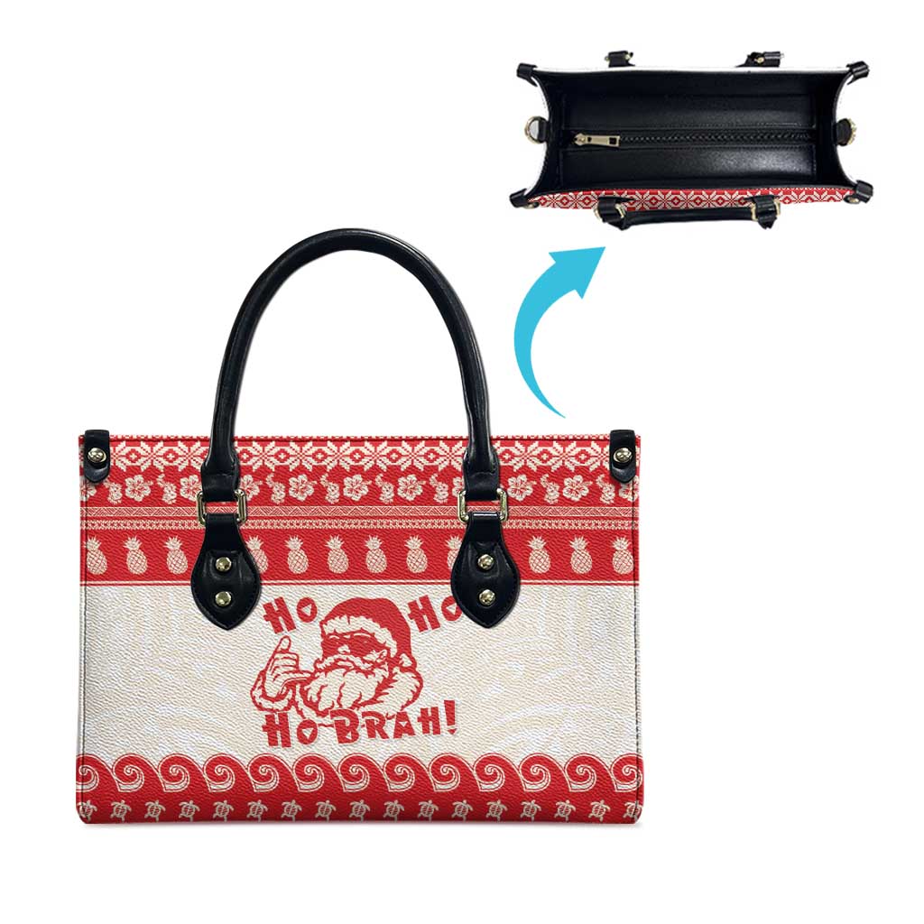 Red Mele Kalikimaka Hawaii Leather Bag Funny Ho Ho Ho Santa Shaka LT14 - Polynesian Pride