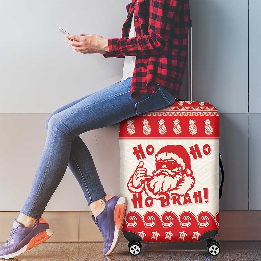 Red Mele Kalikimaka Hawaii Luggage Cover Funny Ho Ho Ho Santa Shaka - Polynesian Pride