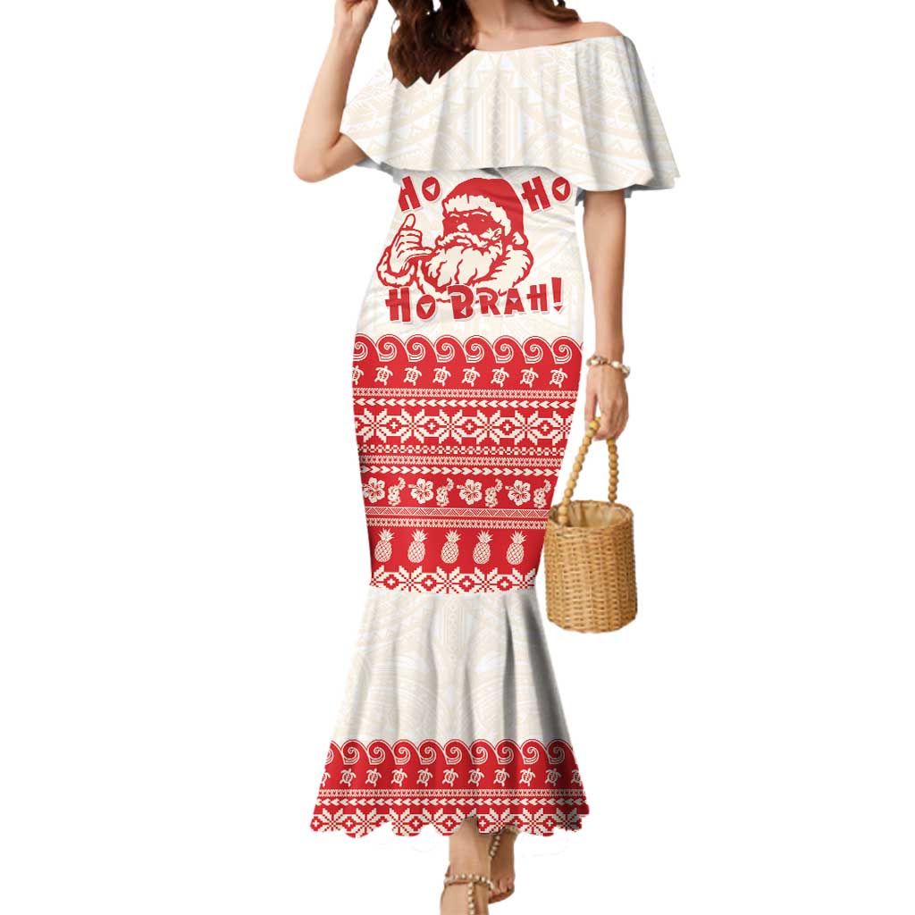 Red Mele Kalikimaka Hawaii Mermaid Dress Funny Ho Ho Ho Santa Shaka - Polynesian Pride