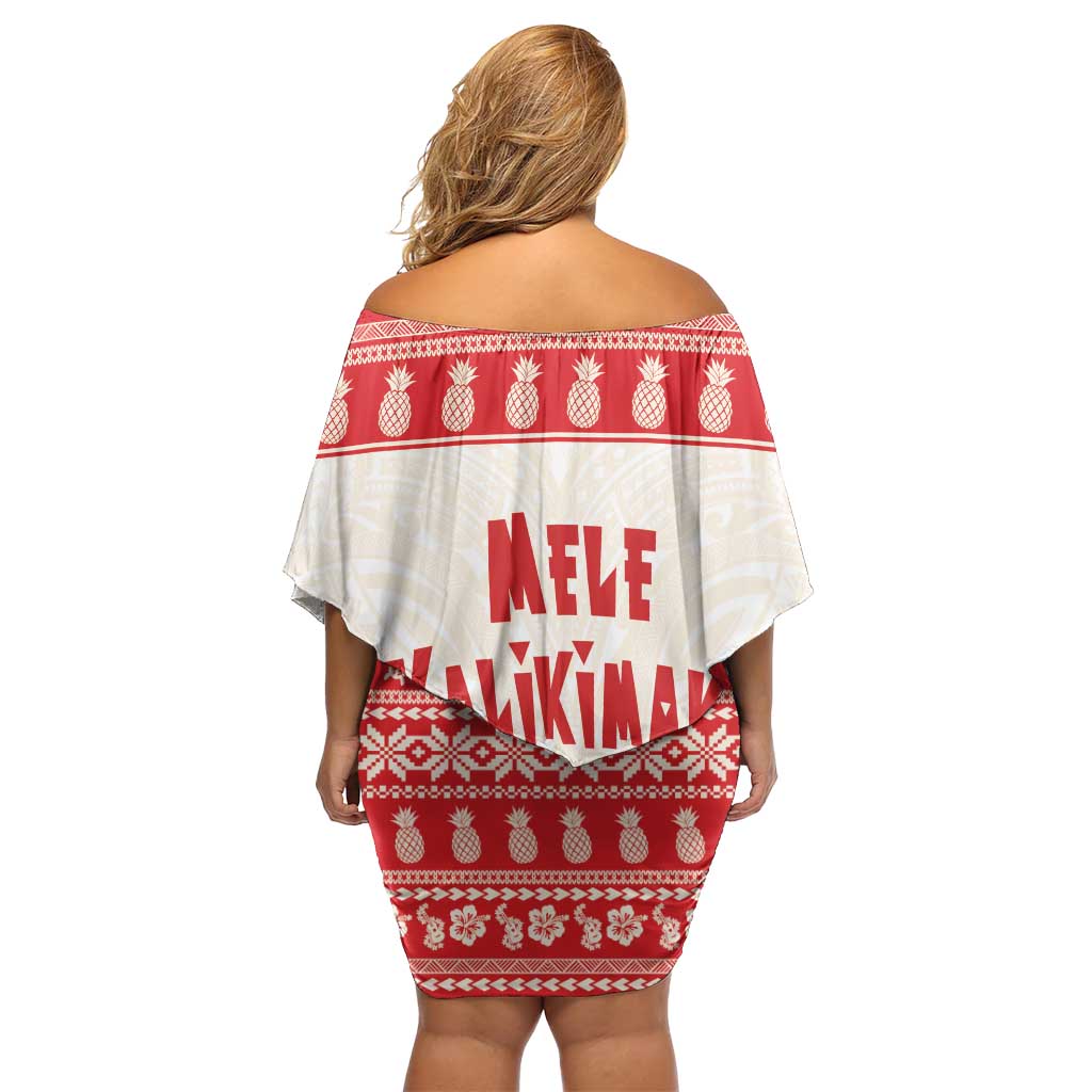 Red Mele Kalikimaka Hawaii Off Shoulder Short Dress Funny Ho Ho Ho Santa Shaka - Polynesian Pride