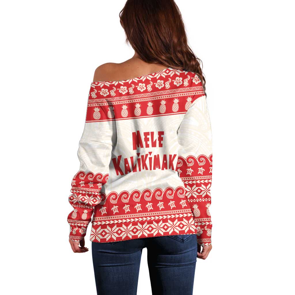 Red Mele Kalikimaka Hawaii Off Shoulder Sweater Funny Ho Ho Ho Santa Shaka - Polynesian Pride