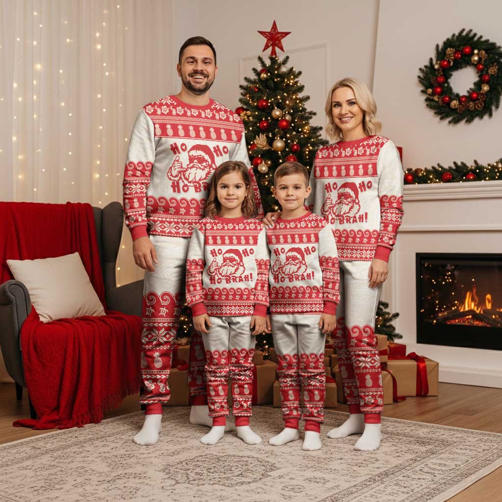 Red Mele Kalikimaka Hawaii Christmas Pajama Set Funny Ho Ho Ho Santa Shaka - Polynesian Pride
