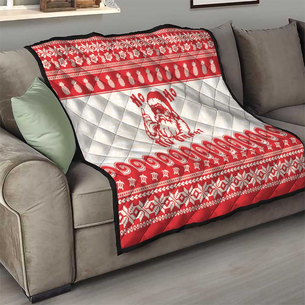 Red Mele Kalikimaka Hawaii Quilt Funny Ho Ho Ho Santa Shaka LT14 - Polynesian Pride
