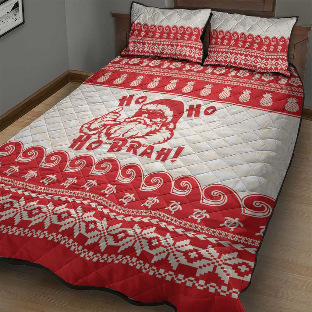 Red Mele Kalikimaka Hawaii Quilt Bed Set Funny Ho Ho Ho Santa Shaka - Polynesian Pride