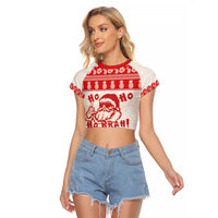 Red Mele Kalikimaka Hawaii Raglan Cropped T Shirt Funny Ho Ho Ho Santa Shaka - Polynesian Pride