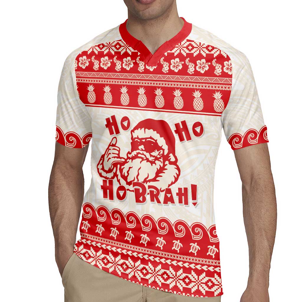 Red Mele Kalikimaka Hawaii Rugby Jersey Funny Ho Ho Ho Santa Shaka LT14 - Polynesian Pride