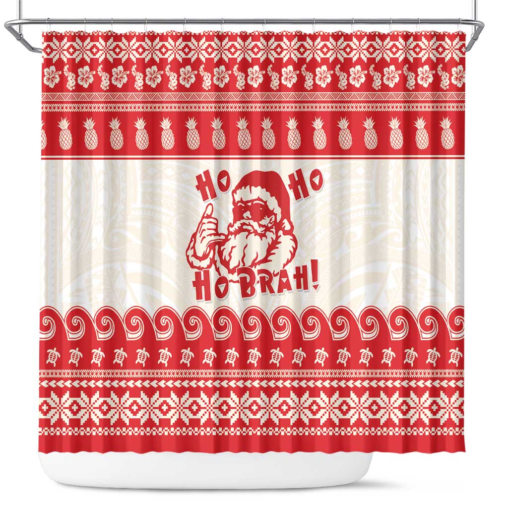 Red Mele Kalikimaka Hawaii Shower Curtain Funny Ho Ho Ho Santa Shaka - Polynesian Pride