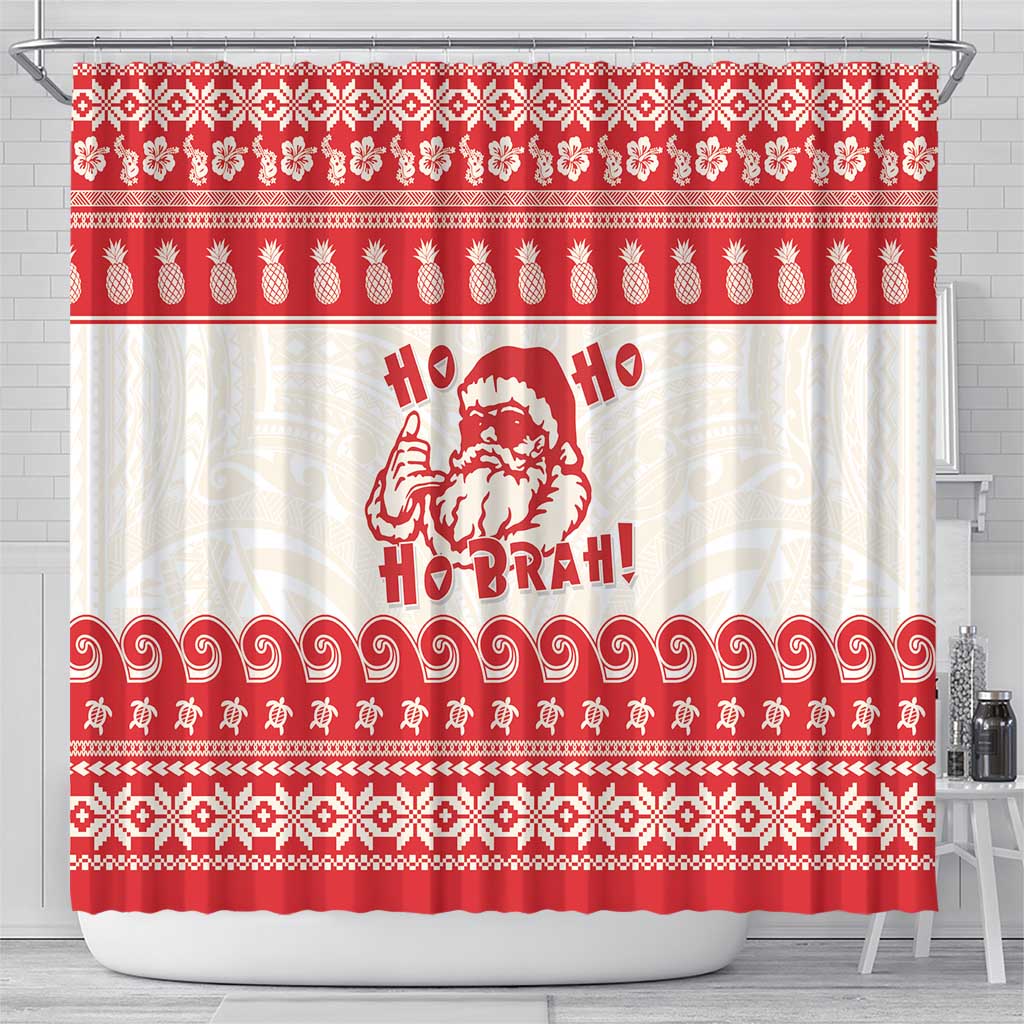 Red Mele Kalikimaka Hawaii Shower Curtain Funny Ho Ho Ho Santa Shaka - Polynesian Pride