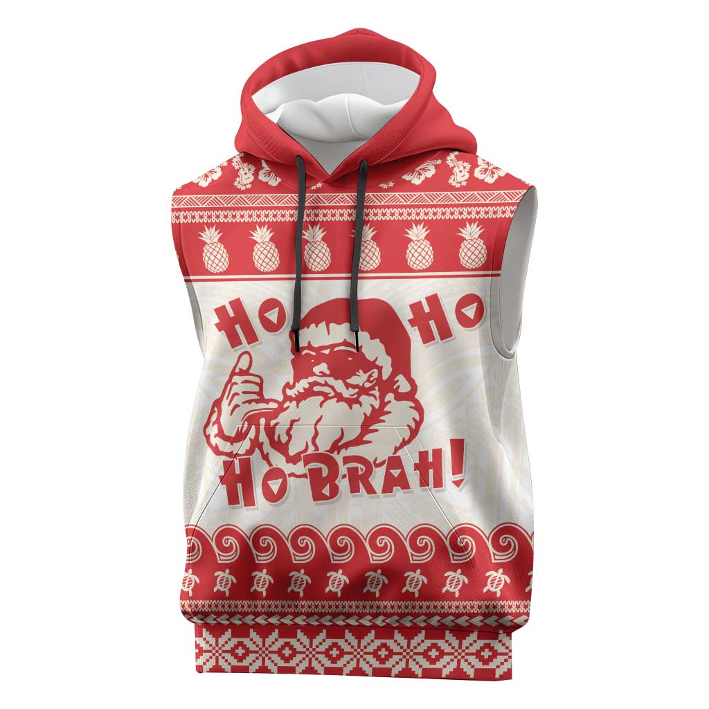 Red Mele Kalikimaka Hawaii Sleeveless Hoodie Funny Ho Ho Ho Santa Shaka - Polynesian Pride