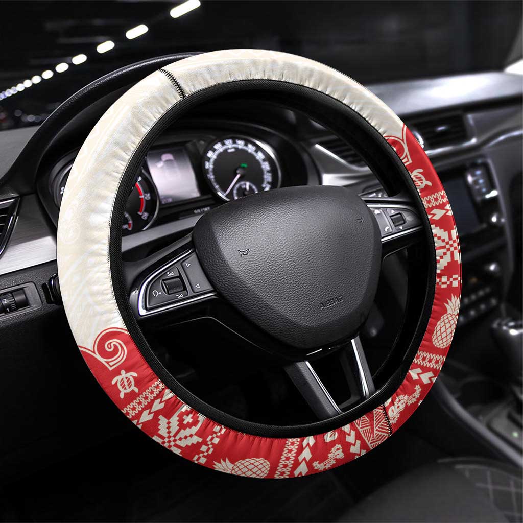 Red Mele Kalikimaka Hawaii Steering Wheel Cover Funny Ho Ho Ho Santa Shaka - Polynesian Pride