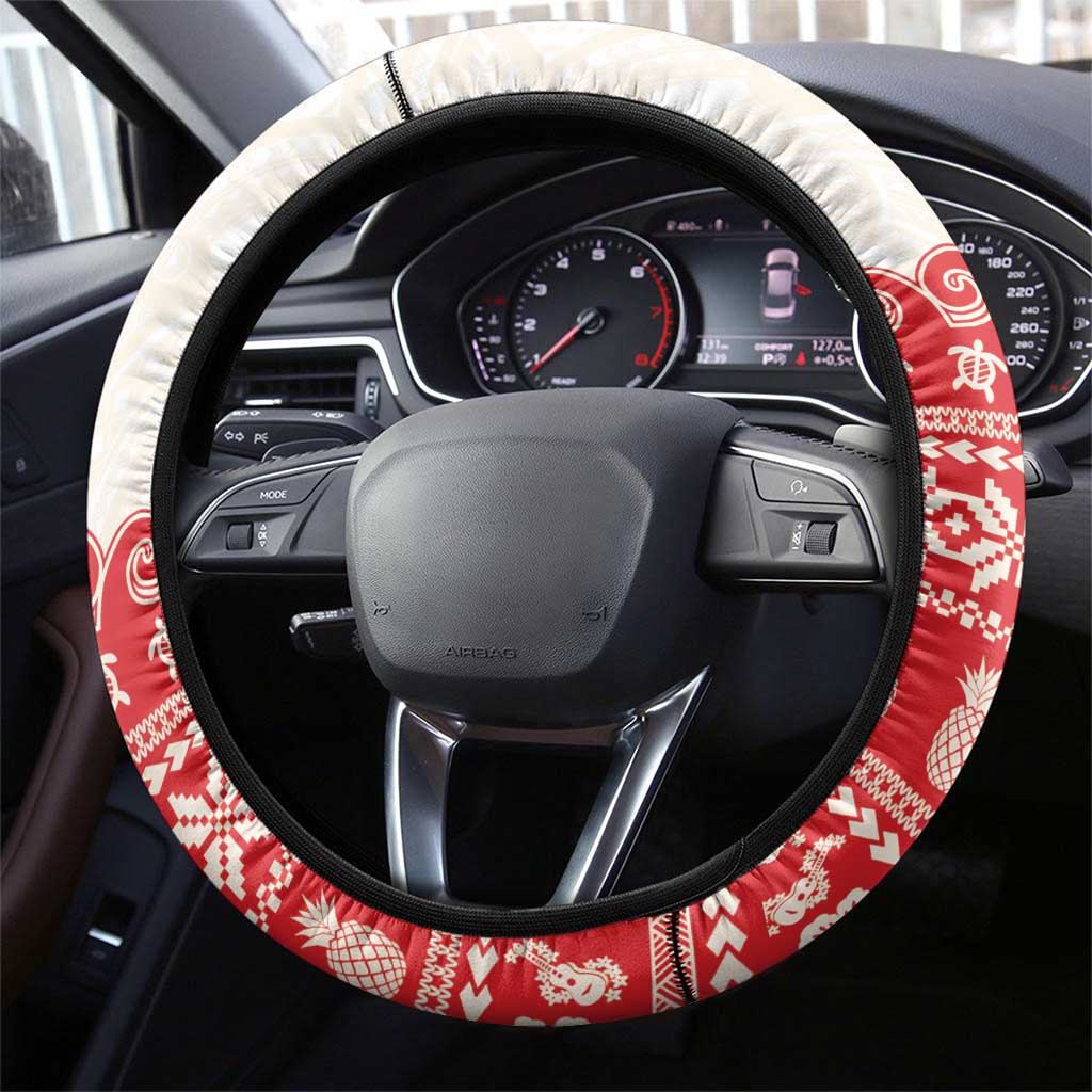 Red Mele Kalikimaka Hawaii Steering Wheel Cover Funny Ho Ho Ho Santa Shaka - Polynesian Pride