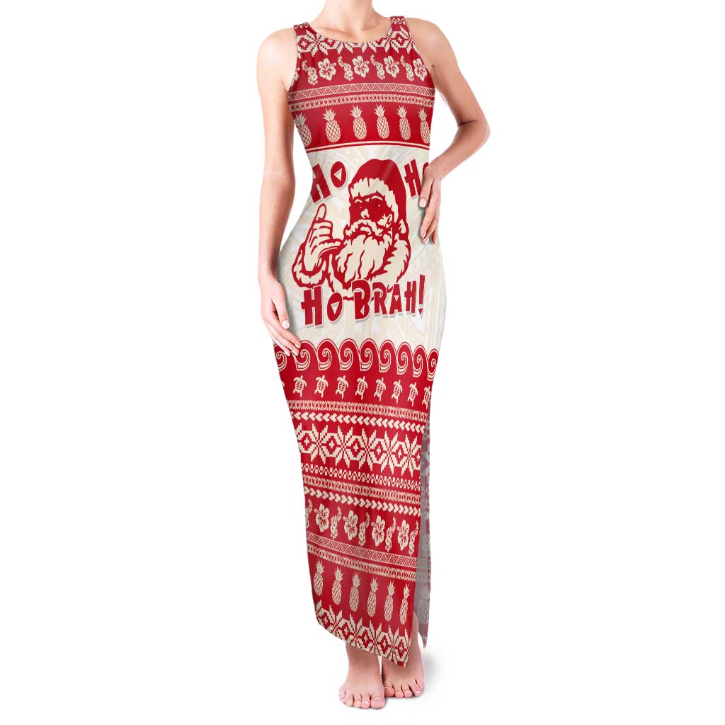 Red Mele Kalikimaka Hawaii Tank Maxi Dress Funny Ho Ho Ho Santa Shaka - Polynesian Pride