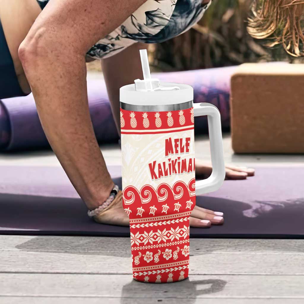 Red Mele Kalikimaka Hawaii Tumbler With Handle Funny Ho Ho Ho Santa Shaka - Polynesian Pride